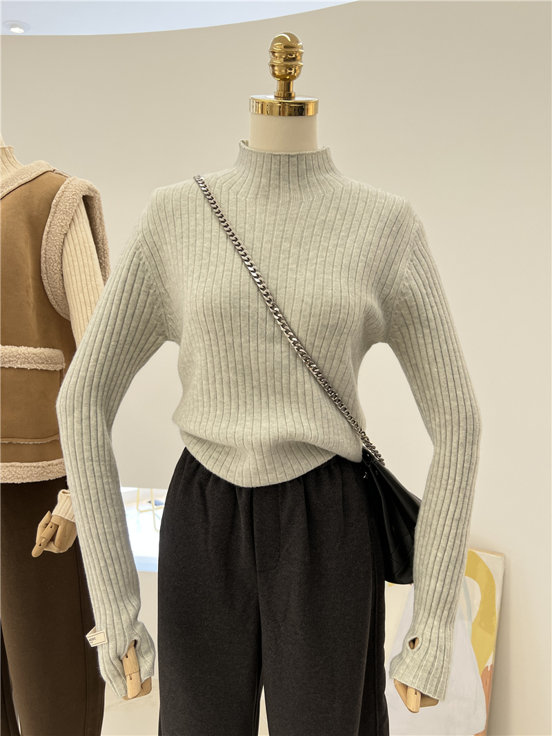 针织半高领套头贴标针织衫