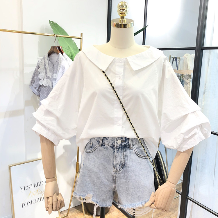韩国夏季百搭白色衬衣简约娃娃领宽松插肩袖纯色时尚衬衫女学院潮|msdalam kategori Butik wanita / wanita, shirt - dari Buy2taobao.com untuk memberikan perkhidmatan ejen Taobao profesional membeli