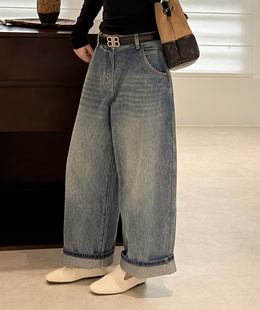 子 女宽松阔腿拖地长裤 2025秋冬新款 高腰显瘦直筒牛仔裤