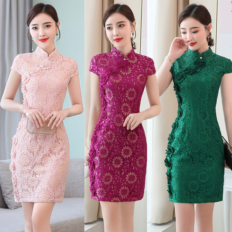 2019新款夏装新改良版优雅蕾丝旗袍连衣裙短款女日常小礼服包臀裙在类目 女装/女士精品, 婚纱/旗袍/礼服, 旗袍中 - 来自Buy2taobao.com提供专业的淘宝代购服务
