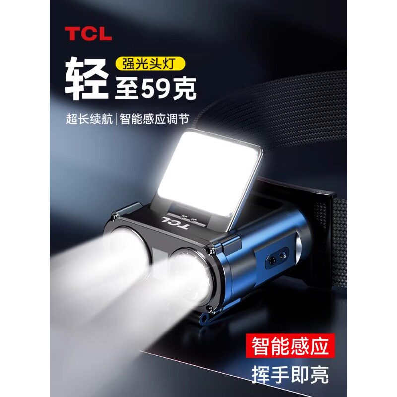 TCL夜钓强光感应头灯超亮充电钓鱼专用超长续航照明帽夹灯猫头鹰