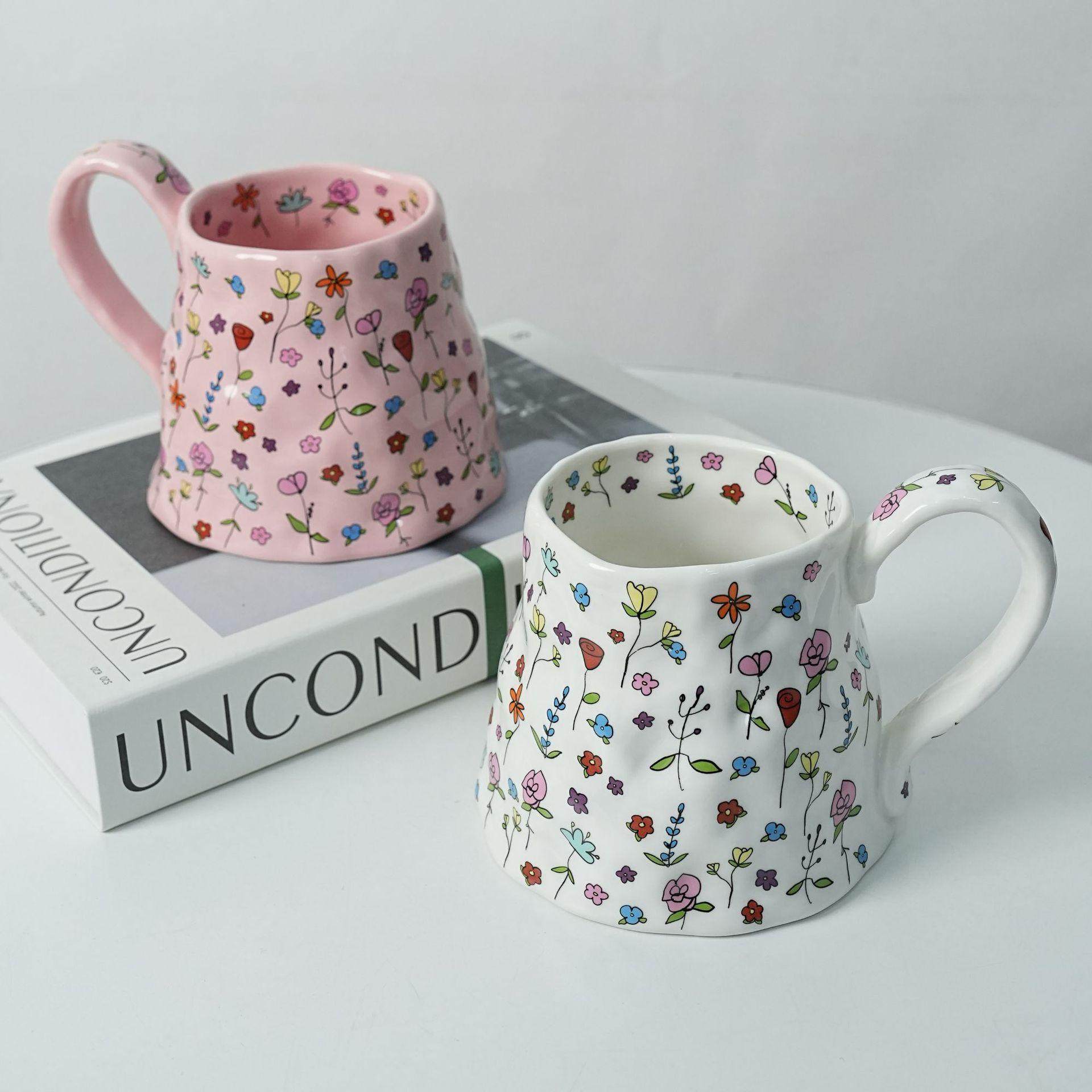 新款手绘卡通小碎花大容量马克杯陶瓷杯高颜值咖啡杯水杯子伴手礼,餐饮具,马克杯,淘宝优惠券,粉丝福利购,淘宝优惠卷