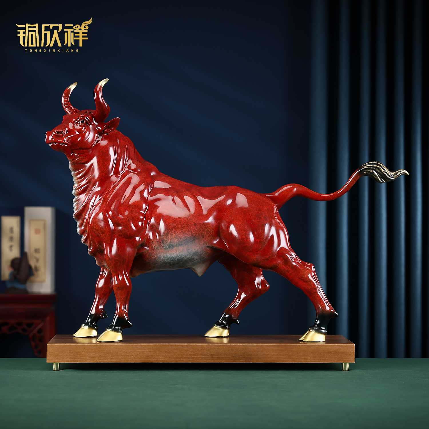 黄铜牛摆件牛气冲天家居客厅办公室桌面酒柜装饰品商务开业礼品