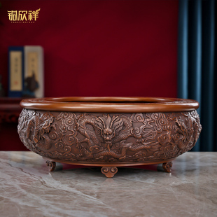 铜欣祥紫铜十二生肖游龙聚宝盆门厅门海家居玄关装 饰品铜缸摆件