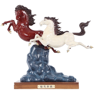 铜欣祥 彩铜骏马奔腾家居摆设马到成功双马摆件合作共赢商务礼品