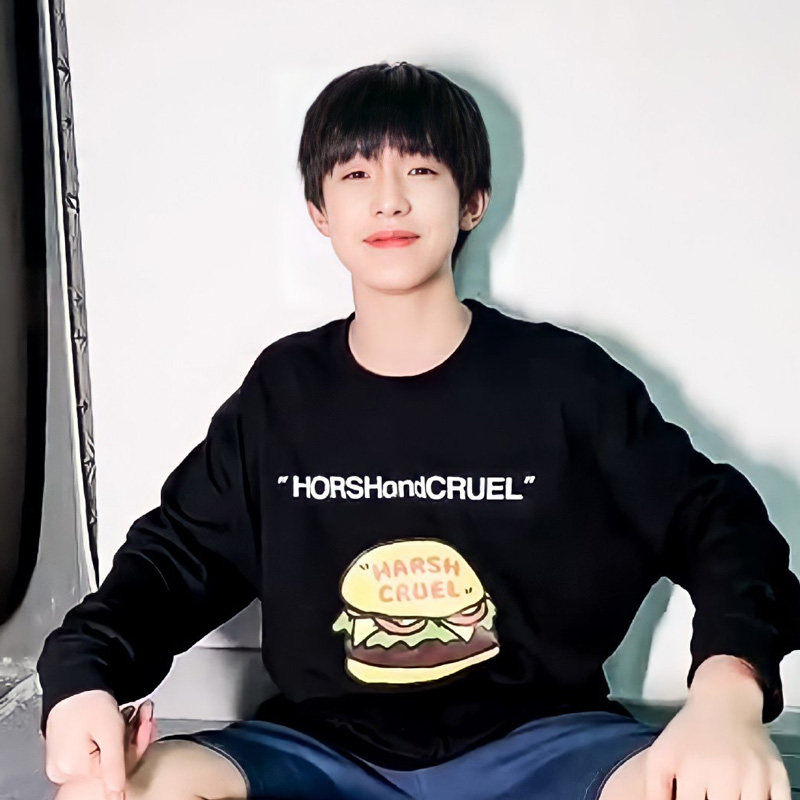 tf家族张极张泽禹同款衣服horshondcruel卡通汉堡春秋薄款卫衣男