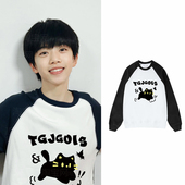 潮牌美式 TF家族张函瑞同款 无帽插肩袖 拼接卡通印花加绒卫衣女秋冬