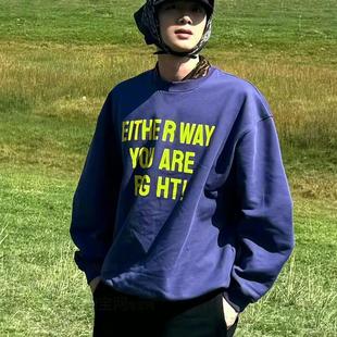 白敬亭同款衣服无帽卫衣男女秋冬款美式oversize潮牌圆领长袖外套