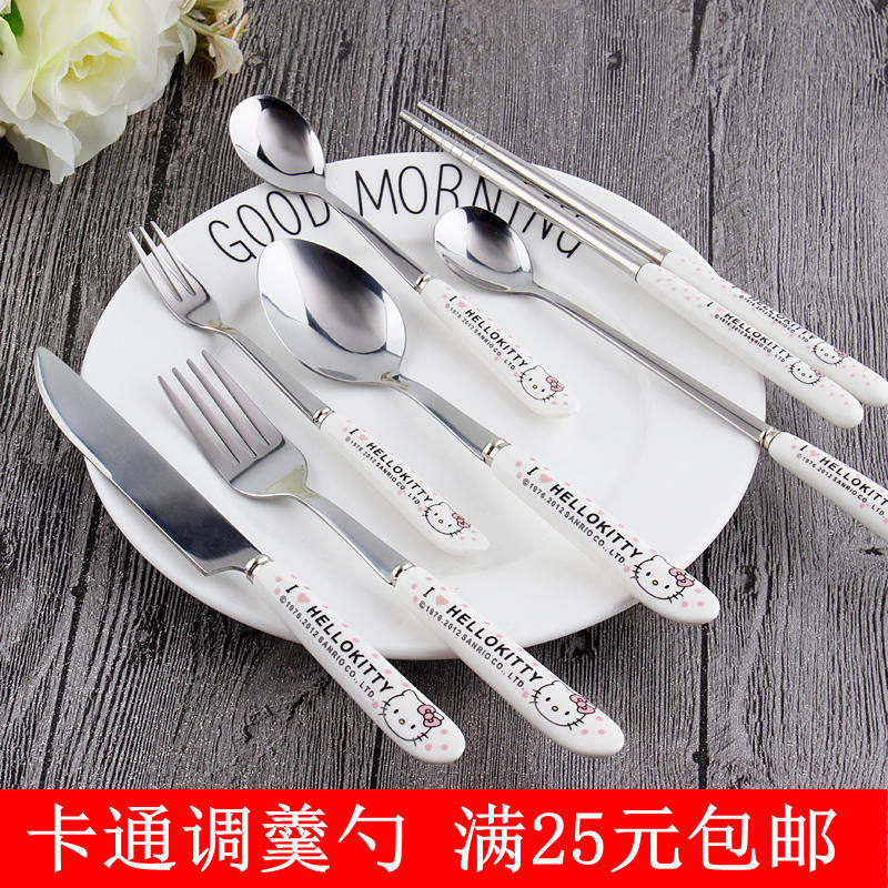 韩式可爱卡通陶瓷西餐刀叉 咖啡勺冰勺子筷子 水果叉子不锈钢餐具在类目 餐饮具, 餐具, 叉/勺/筷套装中 - 来自Buy2taobao.com提供专业的淘宝代购服务