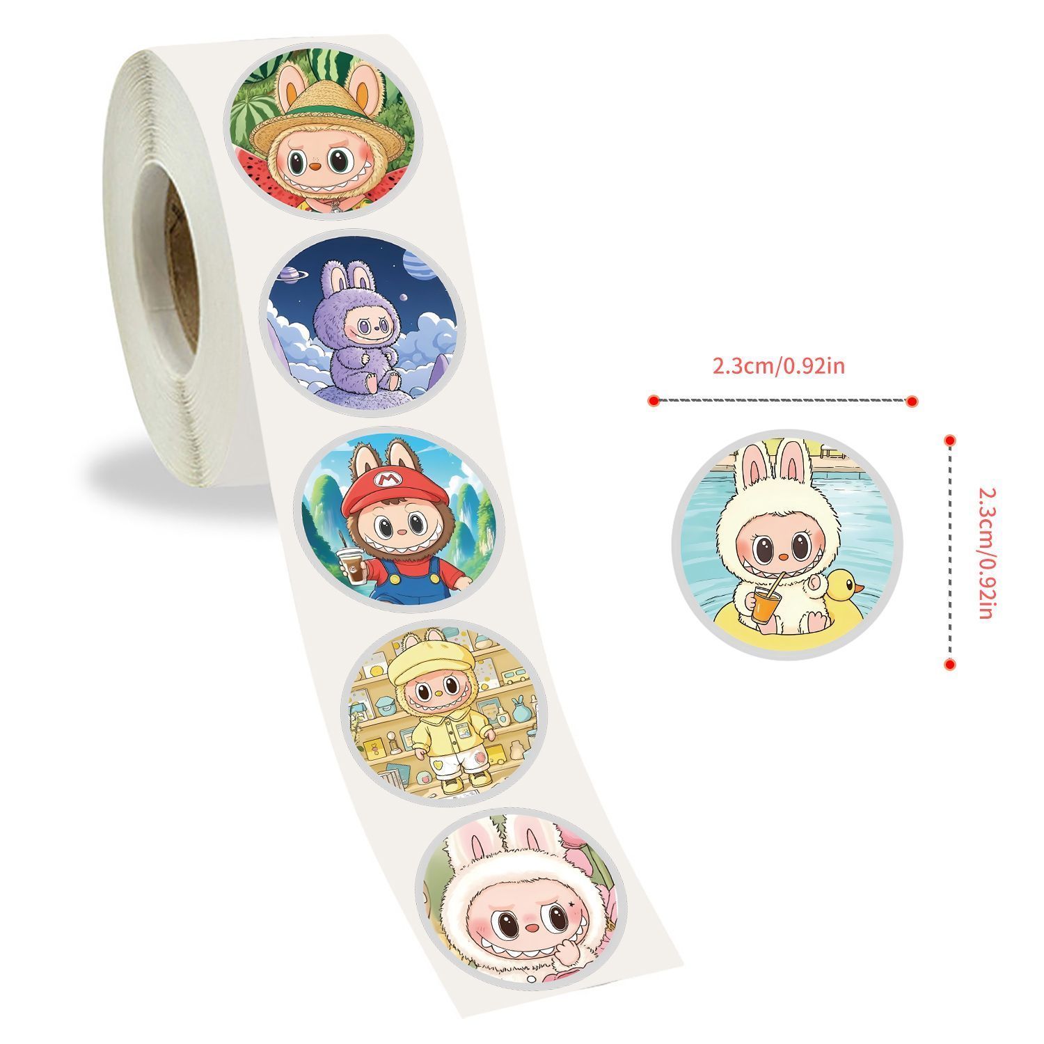 1500贴可爱labubu拉布卷卷布卷贴纸圆形装饰周边手账封口儿童贴画