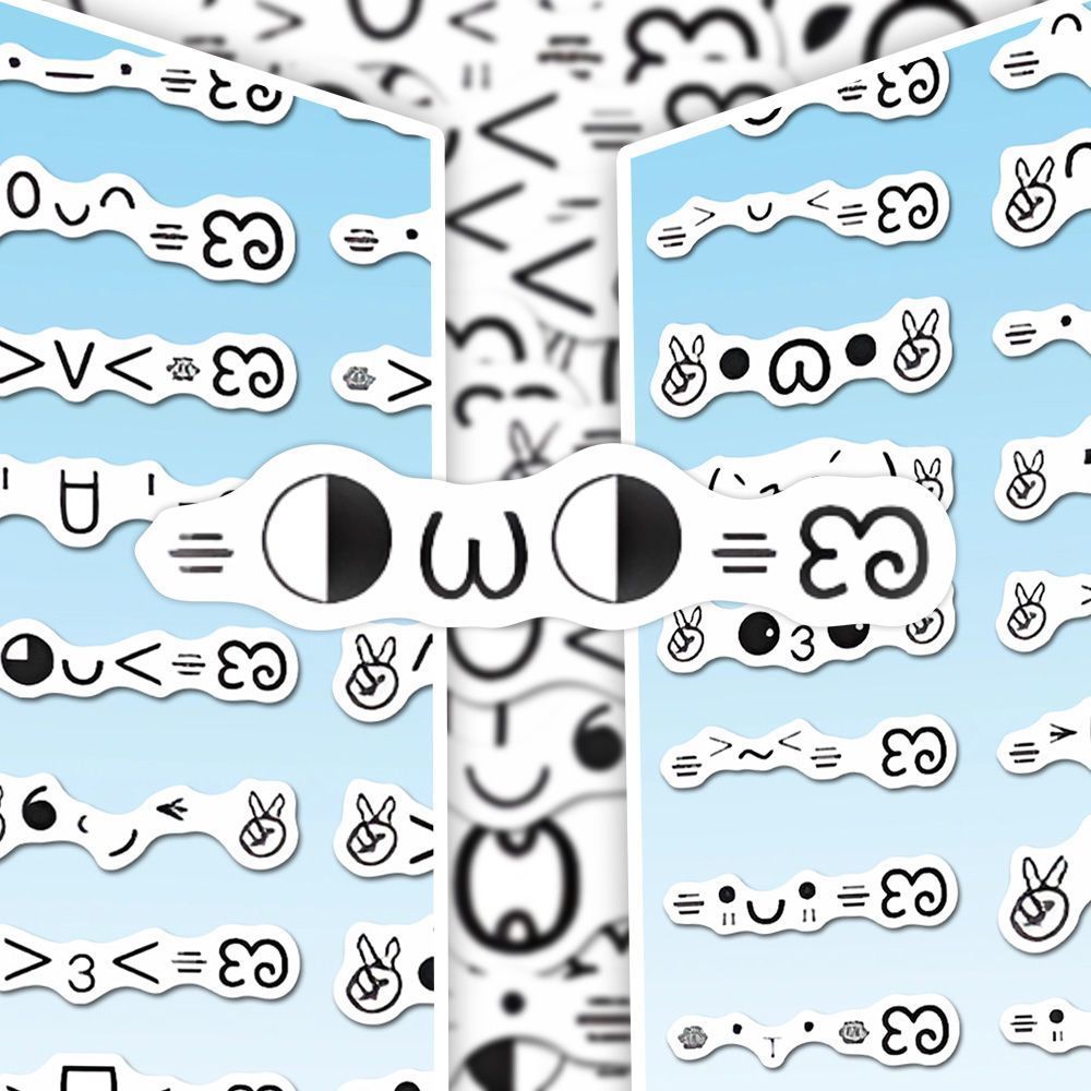 148张小表情贴纸卡通可爱简约黑白手绘涂鸦线稿颜文字创意diy贴画