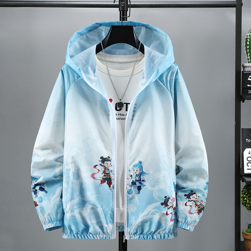 青少年夏季长袖防晒衣网红国潮帅气连帽皮肤衣加大码潮流男防晒服