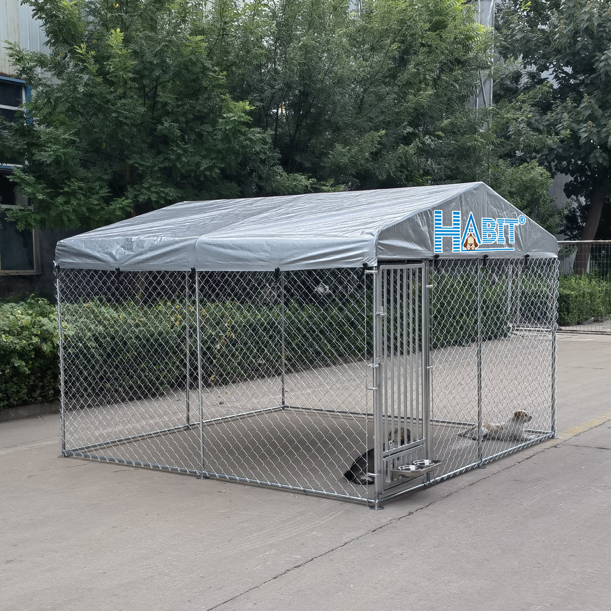 加粗热镀锌钢丝宠物围栏 养狗笼中大型犬勾花网护栏带顶防雨防晒