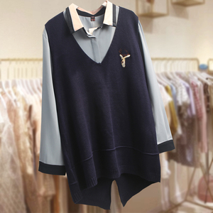 大码女装新款200斤胖mm宽松百搭毛衣背心 显瘦V领提花针织马甲女