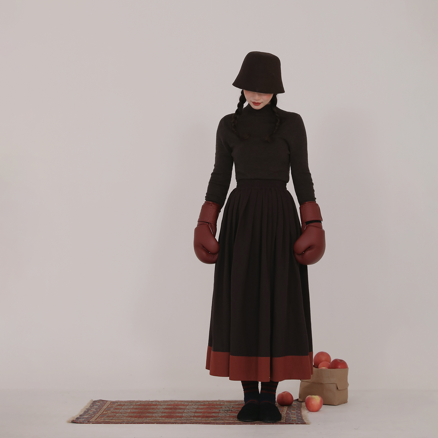 谜阿凰美丽诺羊毛打底半身裙日常