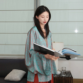 日常通勤女款 原创唐制春夏汉服上衣蓝色大码 青荧对襟衫 谜阿凰