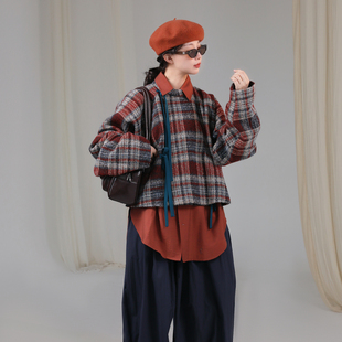 格林 保暖外套短上衣休闲套装 羊毛呢汉元 冬季 女 素圆领衫 谜阿凰