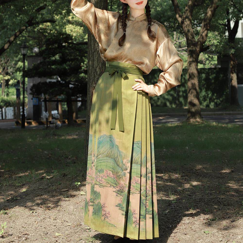 谜阿凰春山笑马面裙日常汉服半裙