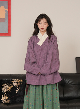 谜阿凰【烟峦】明制交领弓袋袖汉服紫色上衣服棉麻汉元素2026春女