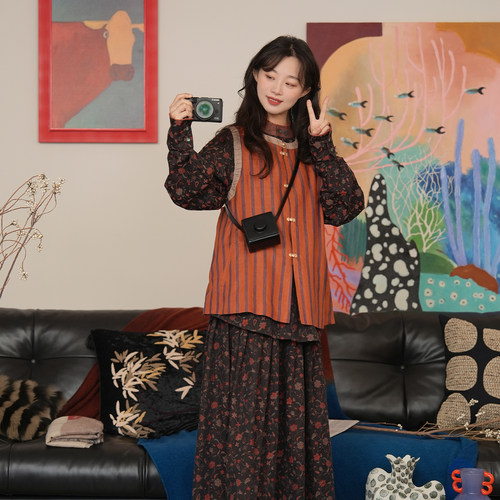 谜阿凰【绛夜橘子海】汉元素套装改良比甲亚麻马甲复古日常国风女