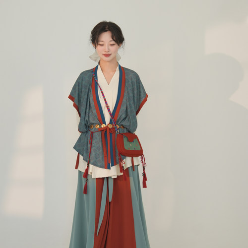 谜阿凰丹青打褶间色裙春夏季汉服