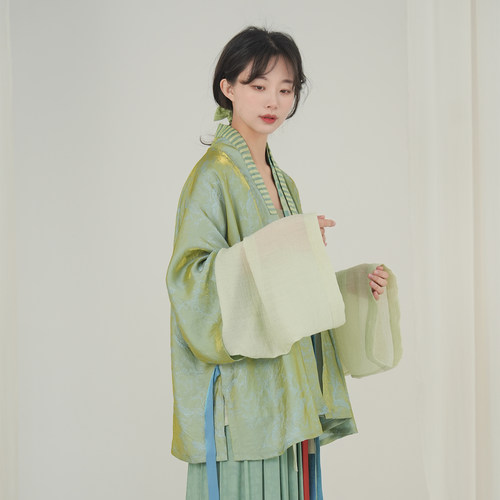 谜阿凰【青漾短袖对穿交】明制提花汉服上衣春夏季长袖女款半身裙