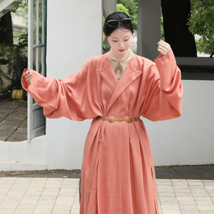 唐制汉服长款 上衣天丝外套女士春夏松弛感 众乐柚圆领袍 谜阿凰