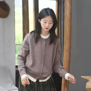 可机洗针织内搭打底女款 美丽诺羊毛开衫 轻奢高级 落栗棕 谜阿凰