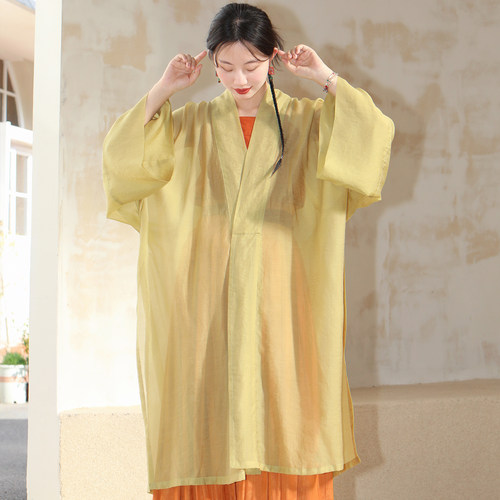 谜阿凰【清欢黄绿直领长衫】宋制汉服上衣春夏季汉服宋褙子薄款