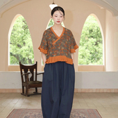 唐半臂汉服百搭茧形棉制透气显瘦宽松夏季 谜阿凰 羽人御虎绿 女