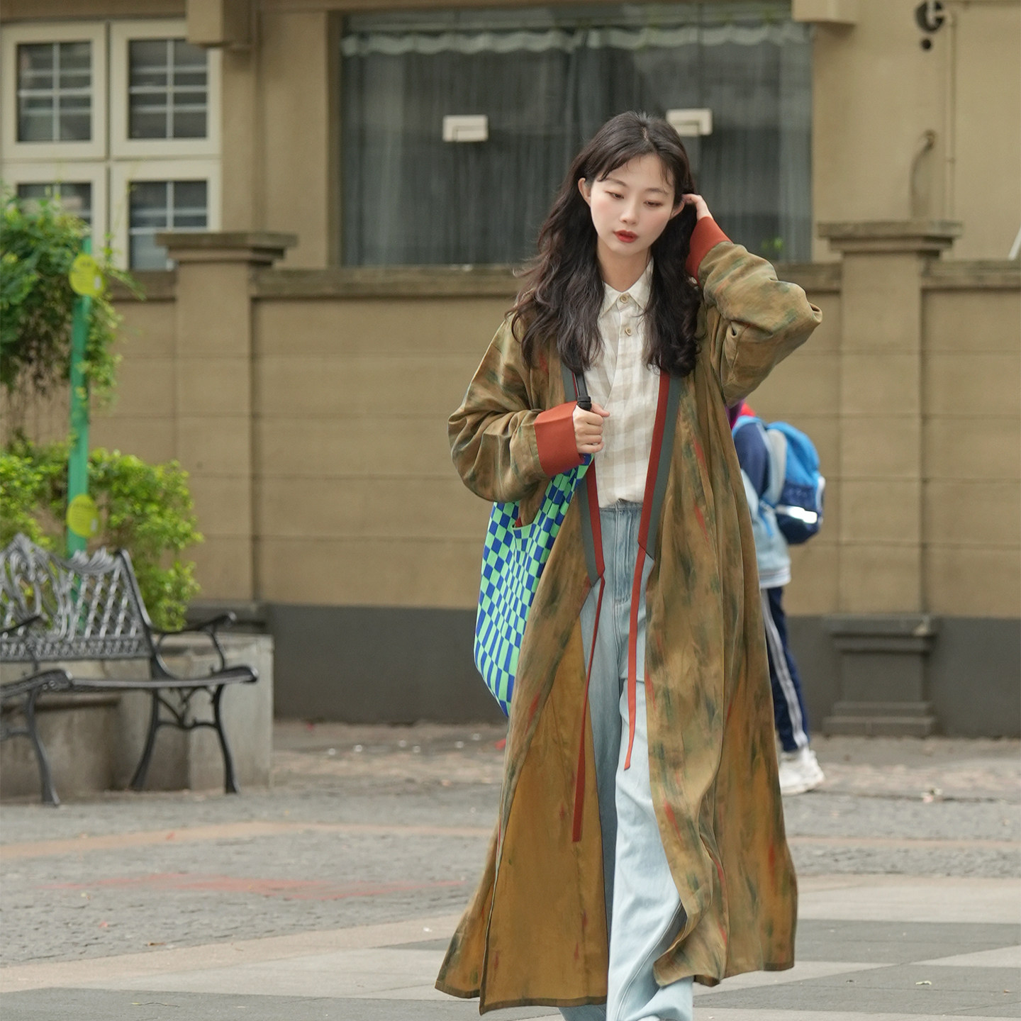 谜阿凰【油彩直裰】宋制大襟长衫秋季汉服外套亚麻格纹复古衬衫女