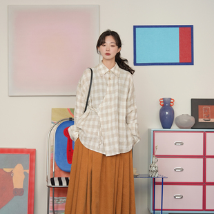 素上衣文艺国风通勤宽松春秋款 亚麻汉元 女士 苏格麻衬衫 谜阿凰