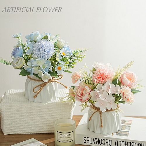 ins风仿真玫瑰假花摆设客厅餐桌装饰品花艺摆件办公桌盆栽塑料花