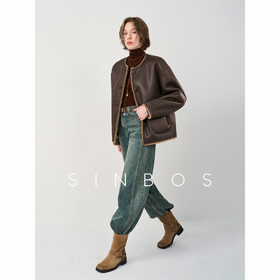 【柒柒Moon直播间】SINBOS虚焦布朗双面穿羊剪绒大衣皮草外套