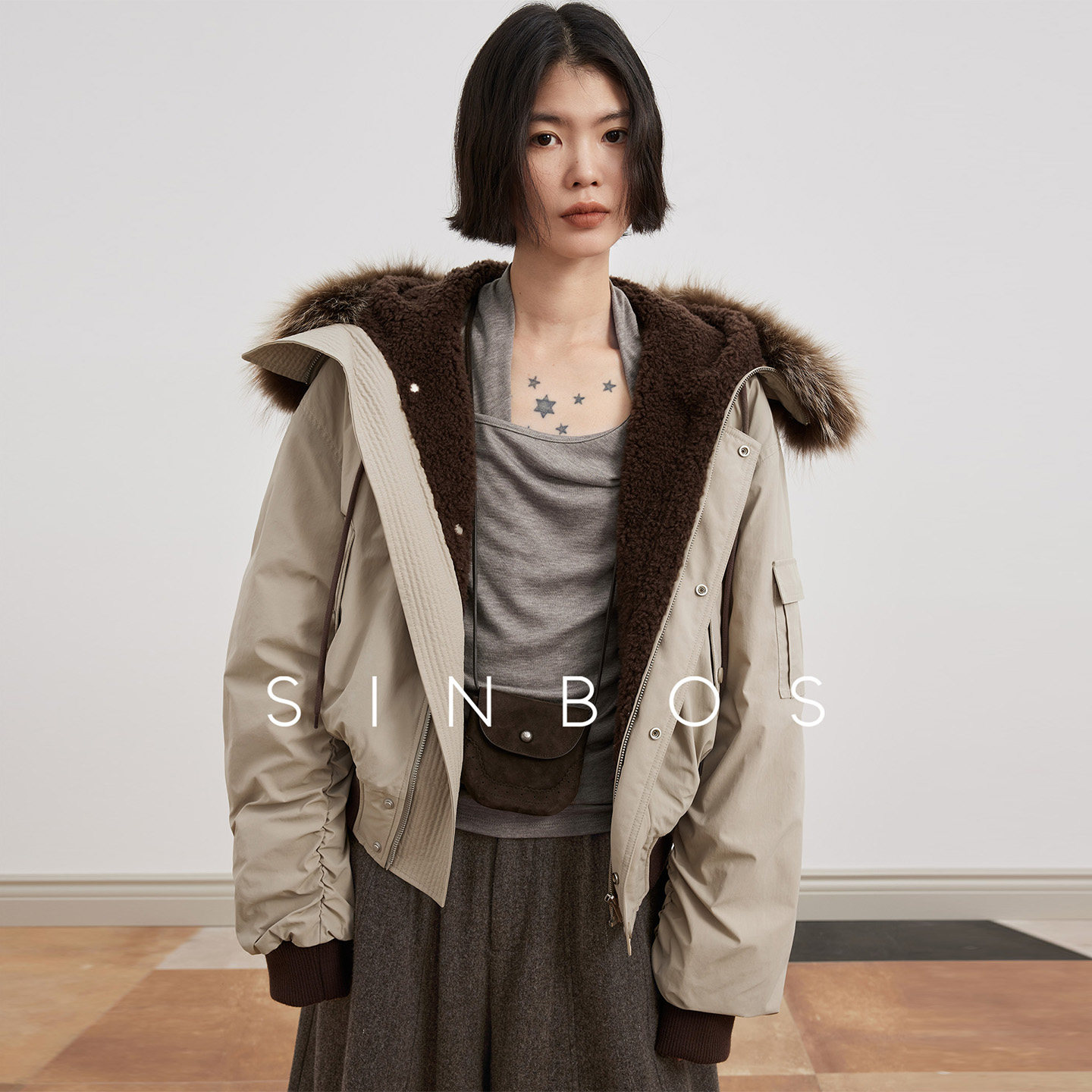 【汤曼妮粉丝专享】SINBOS城市游踪 连帽宽松貉子毛领羊毛派克服,女装/女士精品,羽绒服,淘宝优惠券,粉丝福利购,淘宝优惠卷