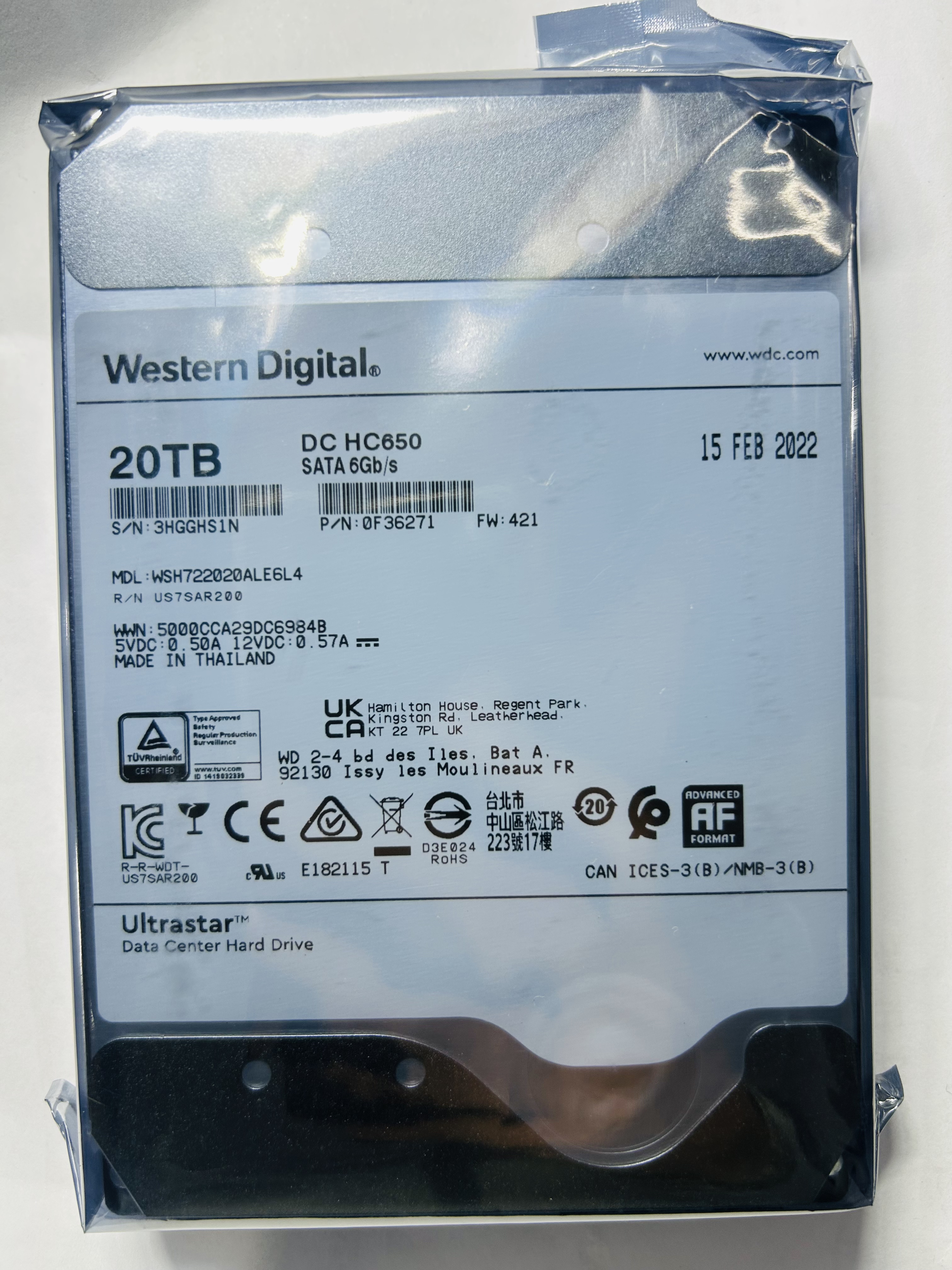 西数20T硬盘22T 24T机械硬盘HC650  570企业级盘WSH722020ALE6L4图片
