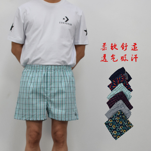 夏男款纯棉阿罗裤平角裤家居裤短裤 简约薄款休闲高腰印花格子6-2