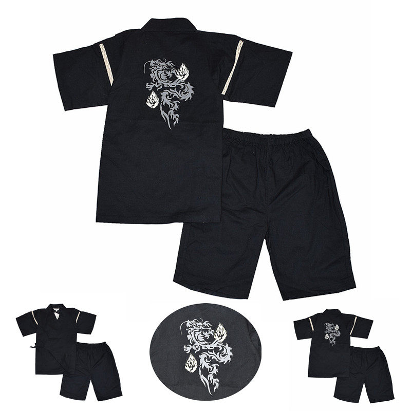 出口日本原  纯棉梭织棉布男童儿童甚平和服浴衣 纯色印花4-1