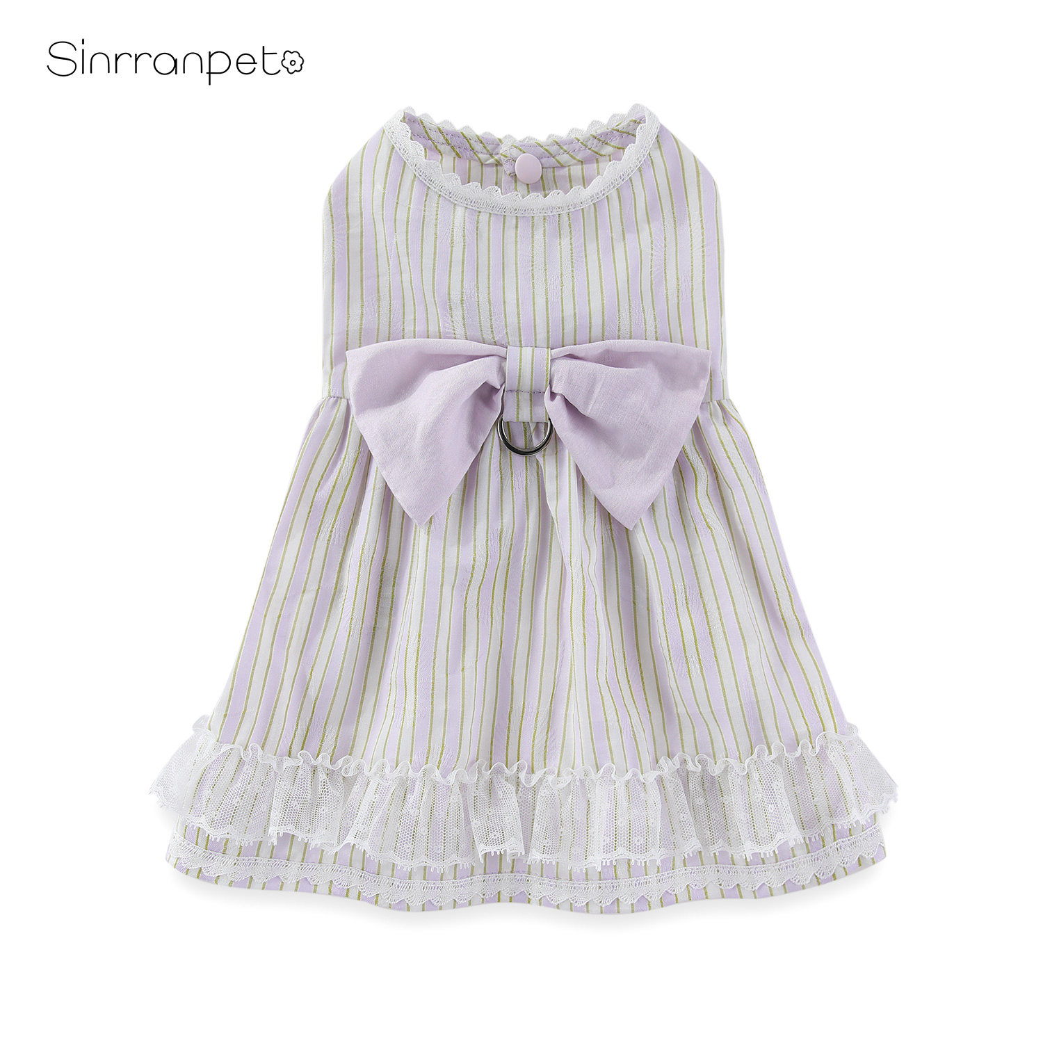 原创宠物衣服韩系小众文艺风小型犬连衣裙进口棉麻条纹夏季狗衣服