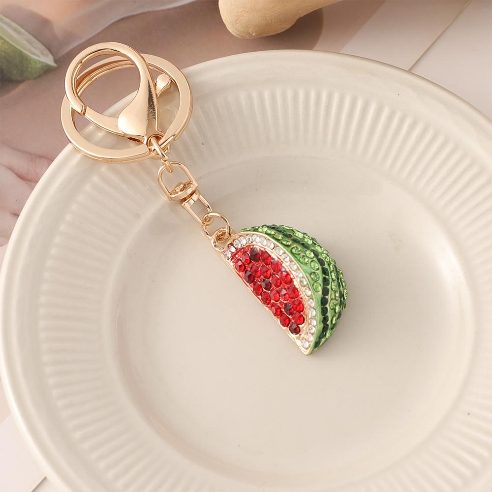 创意西瓜合金镶钻汽车钥匙扣水果造型包包挂件钥匙链圈跨境小礼品