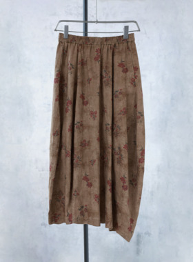 155往上拍-亚麻印花半身裙1071