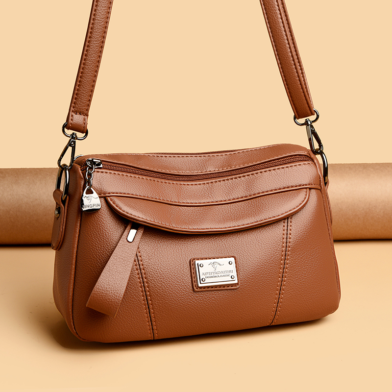 百搭中年女士真皮女包新款时尚软皮妈妈包手提包多口袋单肩斜挎包