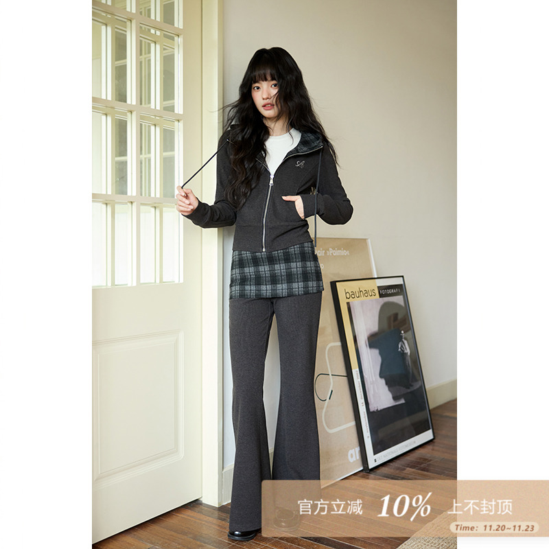夕蒙2025新款冬季韩系小个子时尚洋气小众高级深灰卫衣裤子套装女