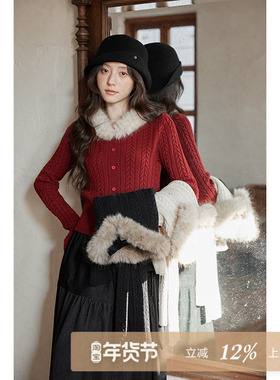 夕蒙2025新款冬季韩系巨好看气质上衣修身小众毛领套头新年毛衣女