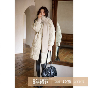 夕蒙2025新款冬季巨好看洋气小个子独特杏色长款保暖羽绒服厚外套