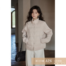 夕蒙2025新款冬季韩系设计感小个子针织袖拼接浅粉立领羽绒服外套