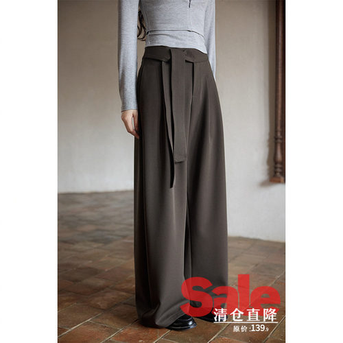 【反季清仓】春韩系气质裤子小个子流行慵懒松弛感小众阔腿休闲裤