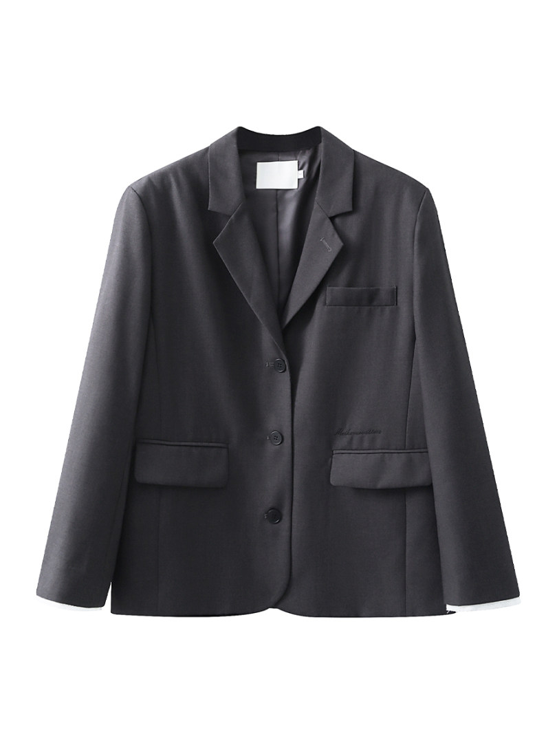 Black tailored blazer jacket on a white background