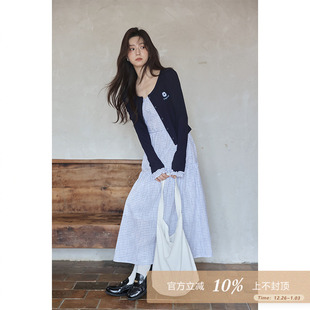 吊带裙两件套 韩系气质小个子小众高级感藏蓝开衫 夕蒙2025新款 秋季