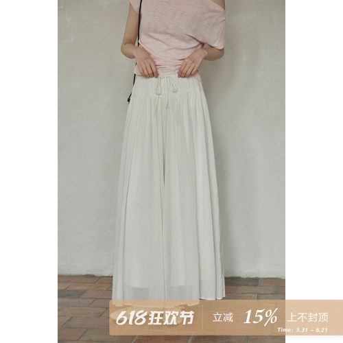 夕蒙2026新款夏季韩系休闲裤子慵懒松弛感抽绳宽松阔腿a字裙裤女
